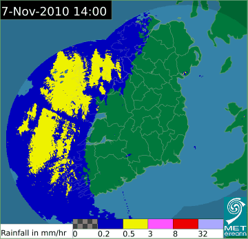 Met Eireann Radar of the Irish west cost