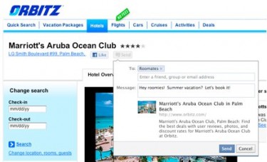 New Facebook Send button on the Orbitz website