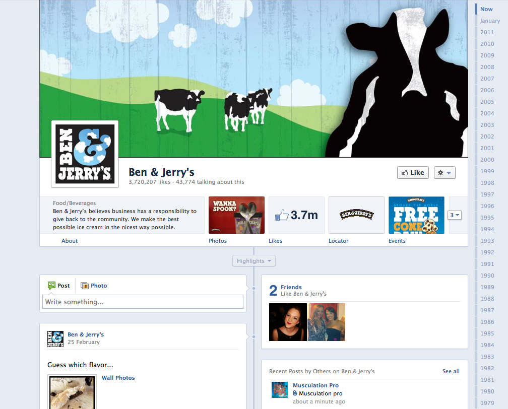 Ben & Jerry's Timeline-enabled Facebook page