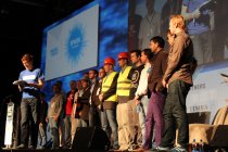 Paddy Cosgrave on stage with the finalists of the Electric Ireland Spark of Genius Award