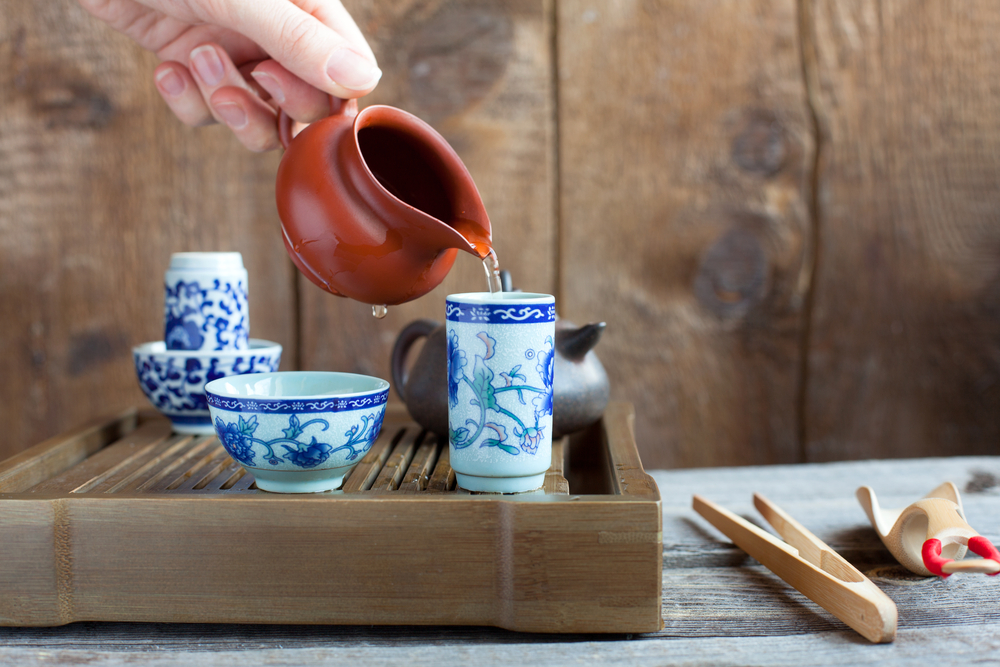 Traditional chinese tea ceremony accessories (tea pair) on the tea table